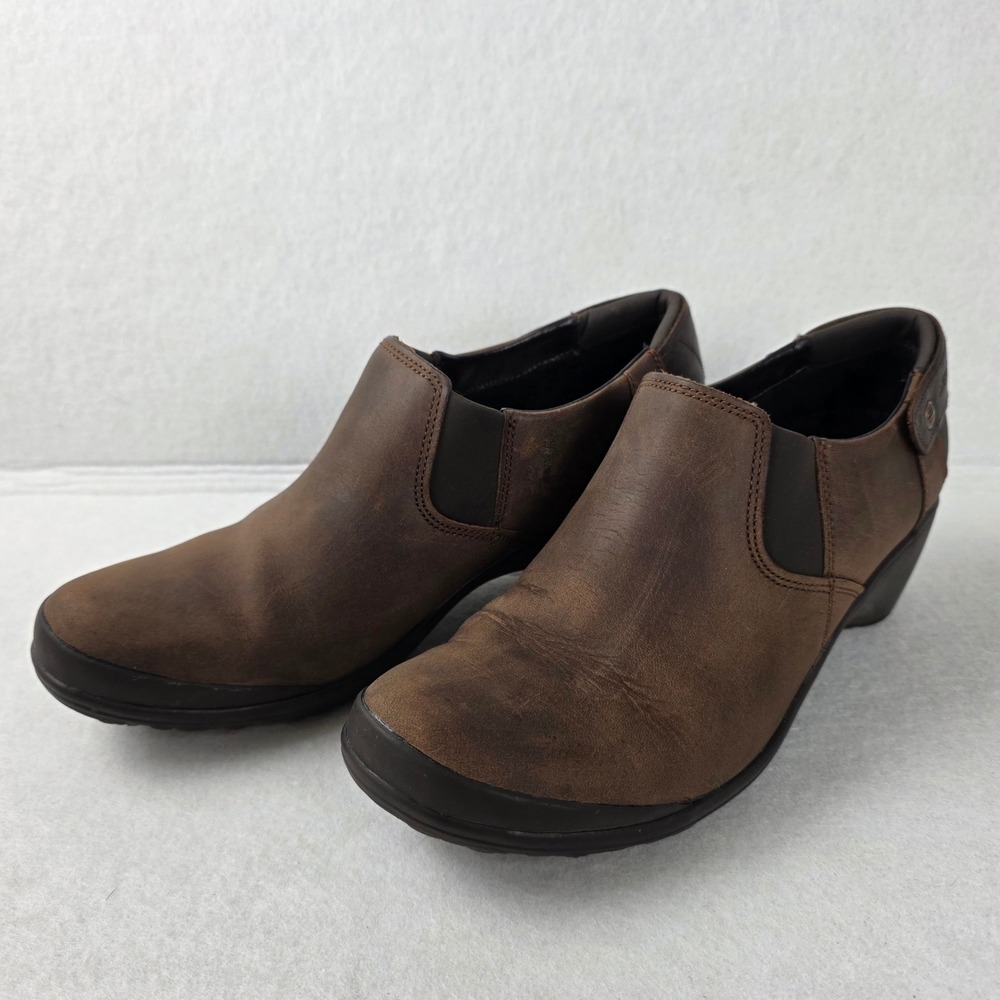 Merrell Butter Rum Brown Leather Wedge Ankle Boots J42496 Womens 9.5 Slip On